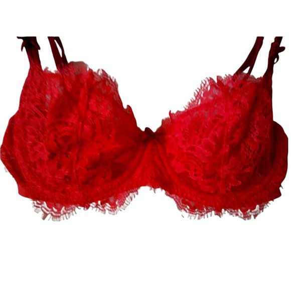 Victorias Secret Womens Dream Angels Red Sheer Lace Underwire Sheer Half Bra 32C - Picture 4 of 12